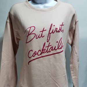 NEW Wildfox But First Cocktails Pink Statement Sweatshirt Peach